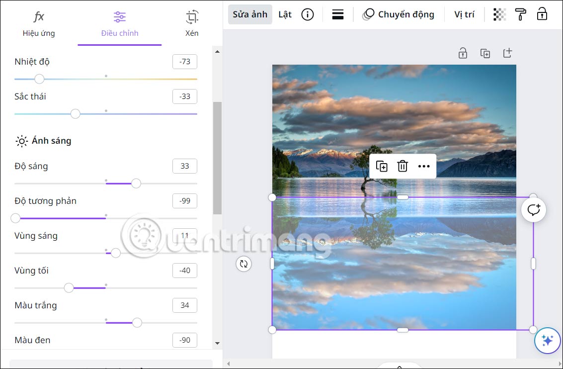 Hiệu ứng phản chiếu hình ảnh trong Canva