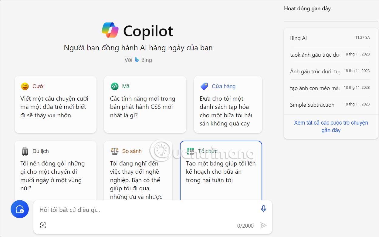 Giao diện Copilot nền web
