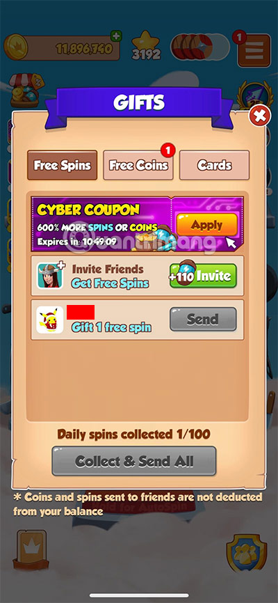 tang spin coin master cho ban be