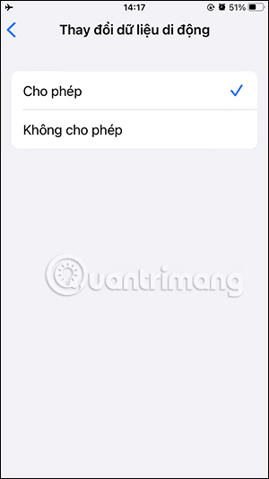 Cho phép thay đổi dữ liệu di động