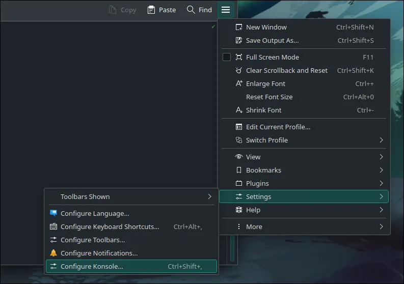 Nhấp vào Configure Konsole…