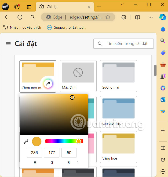 Đổi theme tự chỉnh Microsoft Edge