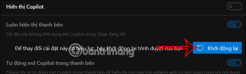 Khởi động lại trình duyệt Edge 