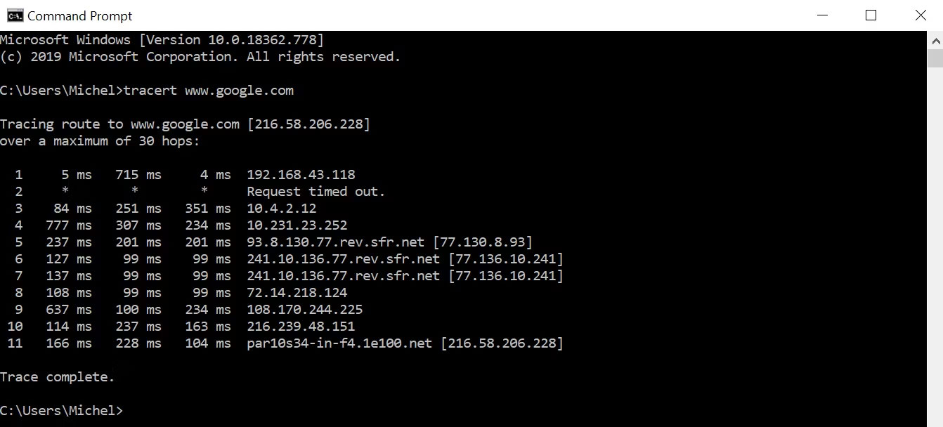 Một ví dụ về Traceroute
