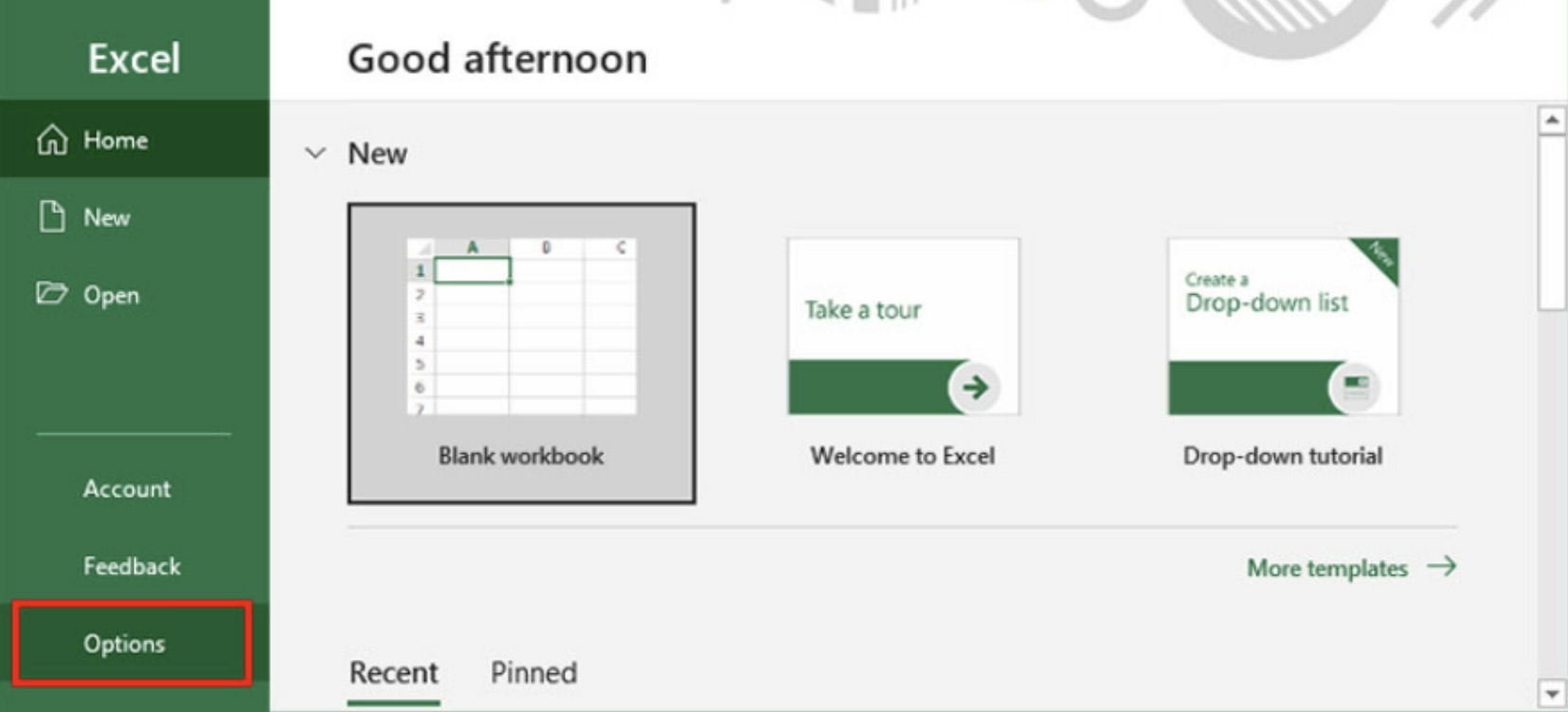 Access Options in Excel