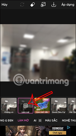 Chỉnh hiệu ứng làm mờ trên PicsArt