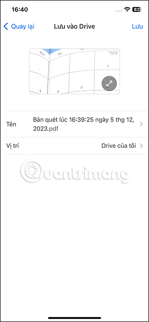 Giao diện lưu tập tin PDF trên Google Drive