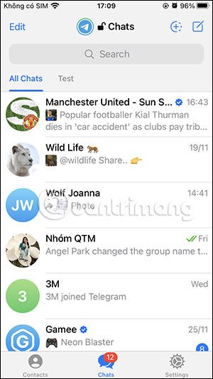 Giao diện Chats Telegram
