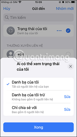 Chế độ hiển thị trạng thái WhatsApp