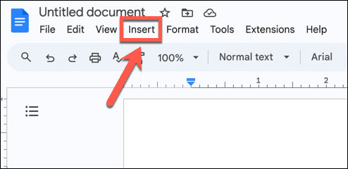 Menu Insert trong Google Docs