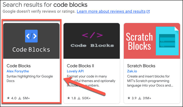 Chọn Code Blocks từ kết quả