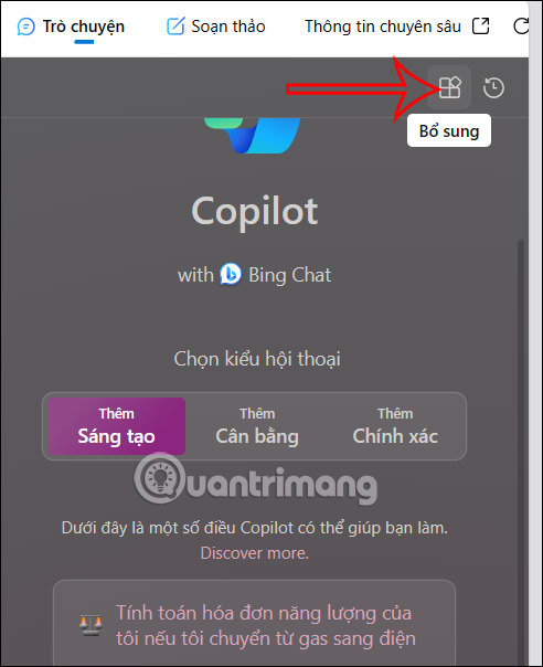 Biểu tượng Plugins trên Copilot trình duyệt Edge 