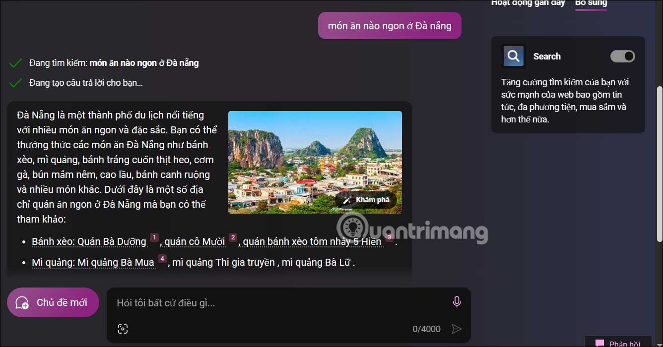 Tìm kiếm trên Copilot trình duyệt Edge 