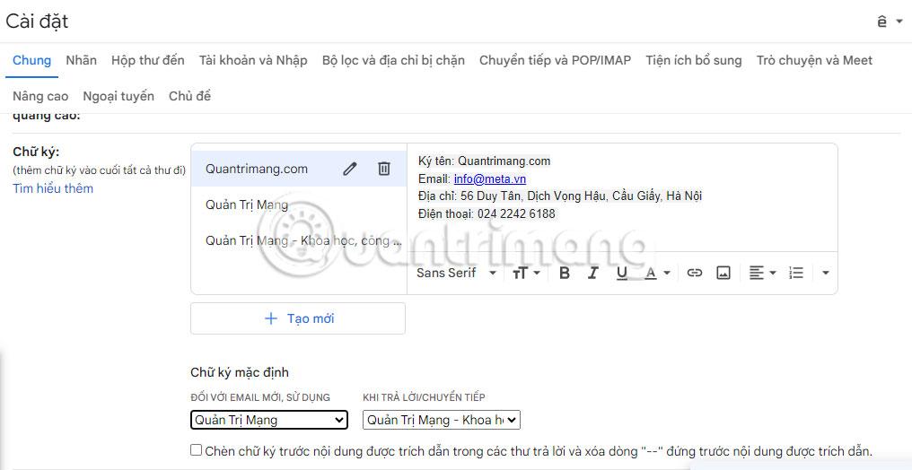 Default signature in Gmail