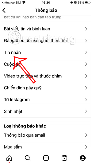 Chỉnh thông báo tin nhắn Instagram