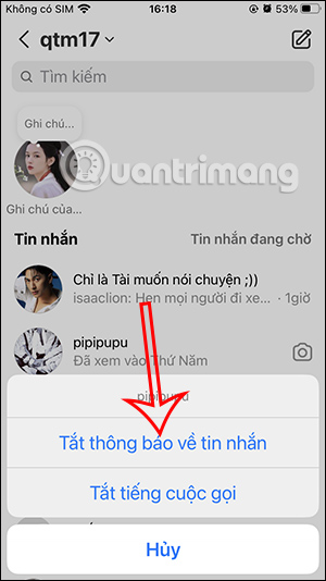 Tắt thông báo tin nhắn Instagram