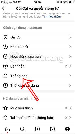 Chỉnh thông báo Instagram
