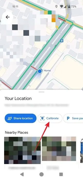 Nhấn nút Calibrate trong ứng dụng Google Maps dành cho Android.