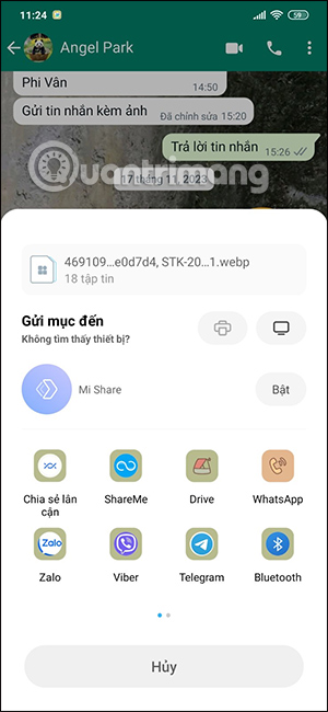 Chọn lưu tập tin xuất lịch sử chat WhatsApp