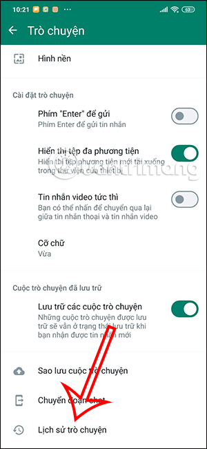 Lịch sử trò chuyện trên WhatsApp