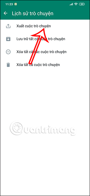 Chọn xuất trò chuyện trên WhatsApp