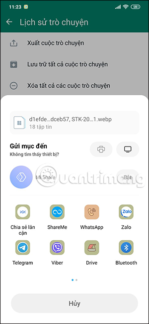 Chọn lưu tập tin trò chuyện WhatsApp