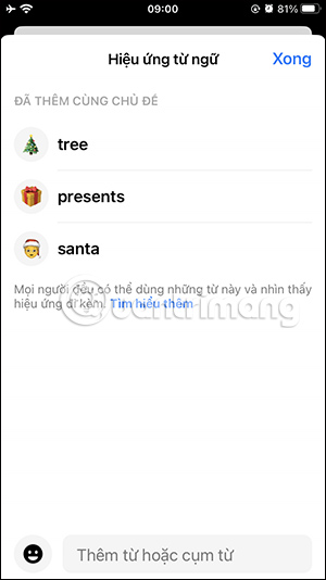 List of Christmas word effects for Messenger