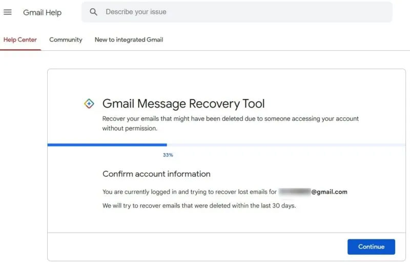 Trang web Gmail Message Recovery Tool.