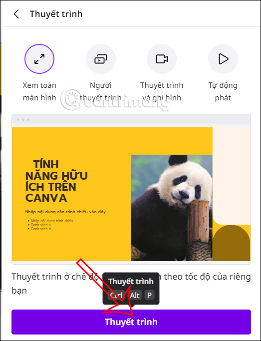 Thực hiện thuyết trình trên Canva