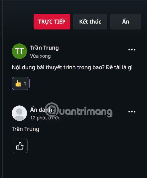 Hiện câu hỏi thuyết trình trên Canva