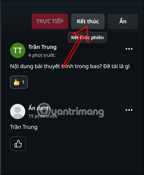 Dừng buổi thuyết trình online trên Canva