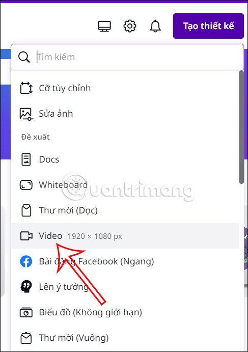 Chọn thiết kế video trên Canva