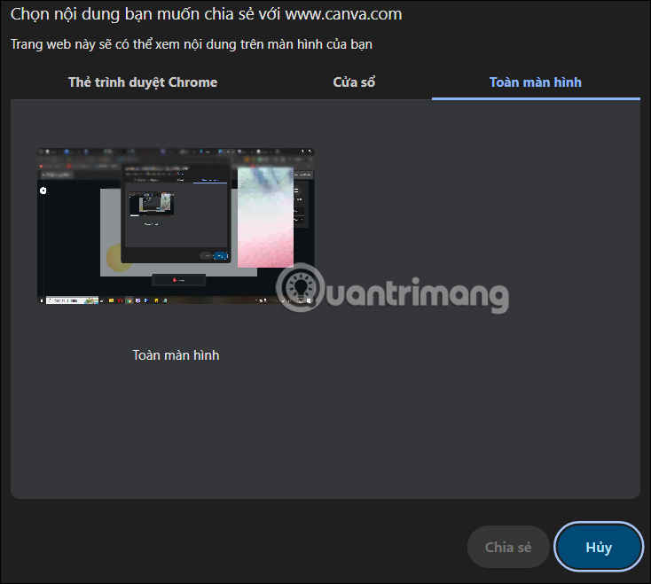 Chế độ chọn màn hình quay trên Canva