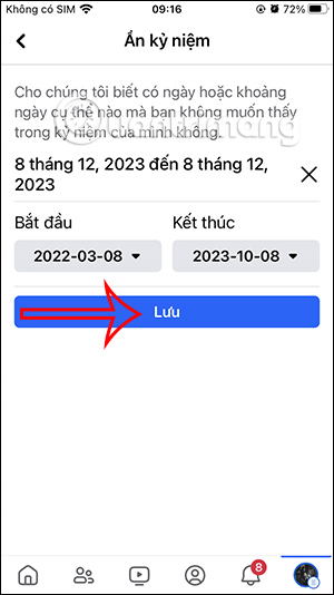 Lưu ngày ẩn kỷ niệm Facebook