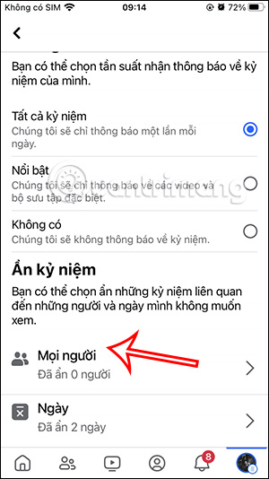 Ẩn kỷ niệm Facebook với ai đó
