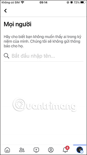 Giao diện thêm người ẩn kỷ niệm Facebook