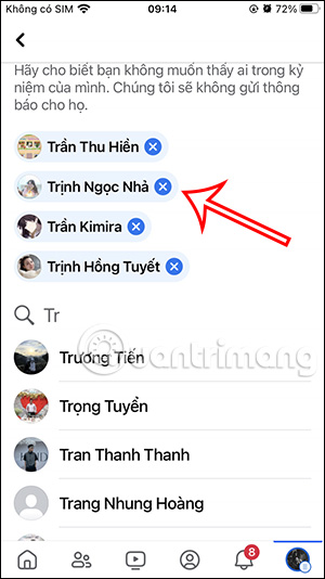 Danh sách ẩn kỷ niệm Facebook