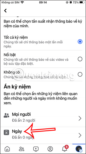 Chọn ngày ẩn kỷ niệm Facebook