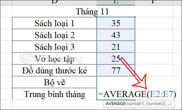 Tính trung bình trong Excel 