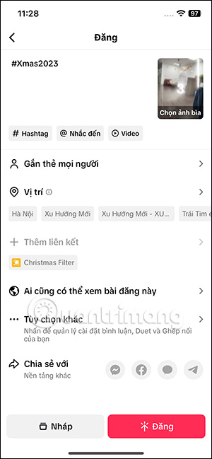 Đăng video filter Christmas AI TikTok