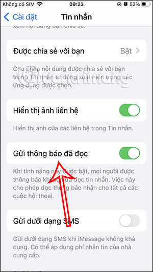 Gửi thông báo đã đọc tin nhắn iMessage