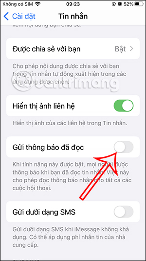 Tắt đã đọc tin nhắn iMessage