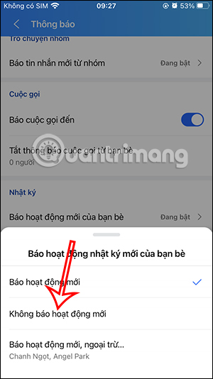 Không nhận thông báo nhật ký Zalo