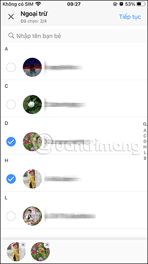 Chọn người muốn tắt thông báo nhật ký Zalo