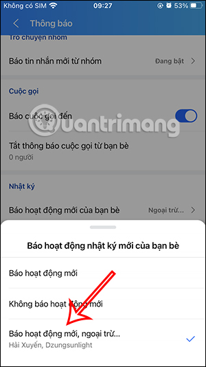 Người tắt nhận thông báo nhật ký Zalo 