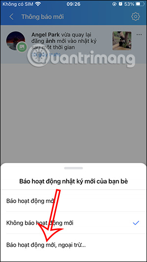 Chọn đối tượng không nhận thông báo Nhật ký Zalo