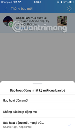 Không nhận thông báo nhật ký Zalo từ họ