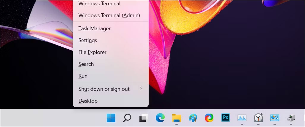 Task Manager menu Winx Windows 11