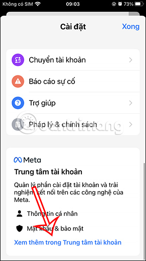 Trung tâm tài khoản Messenger