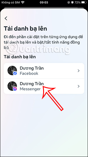 Chỉnh tải danh bạ lên Messenger